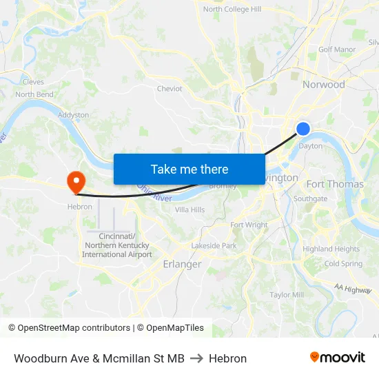 Woodburn Ave & Mcmillan St MB to Hebron map
