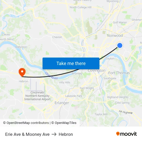 Erie Ave & Mooney Ave to Hebron map