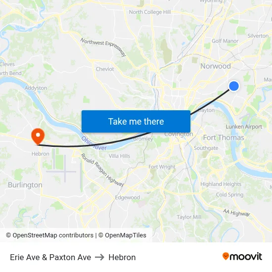 Erie Ave & Paxton Ave to Hebron map
