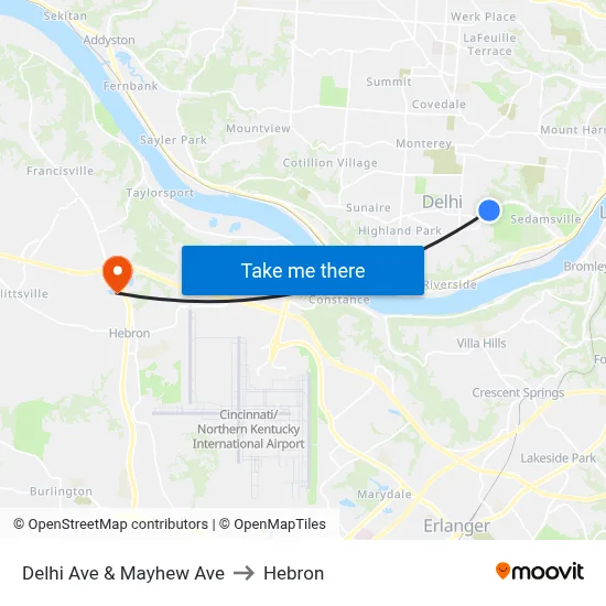 Delhi Ave & Mayhew Ave to Hebron map