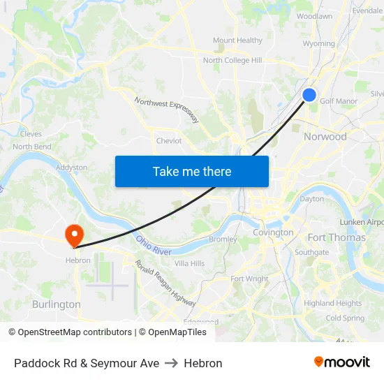 Paddock Rd & Seymour Ave to Hebron map