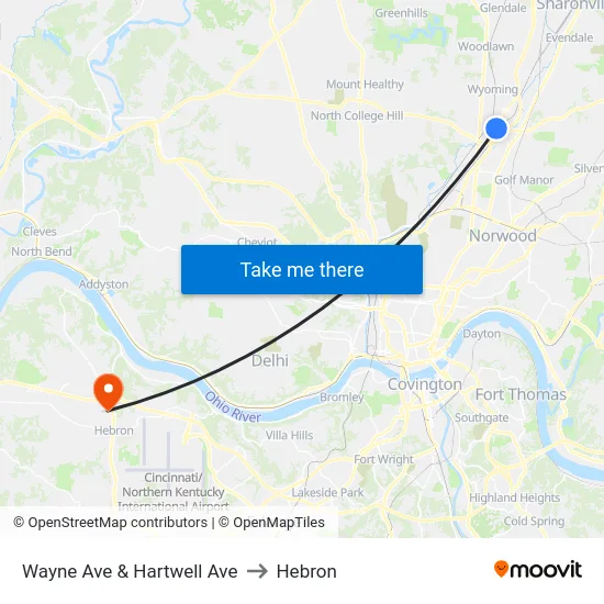 Wayne Ave & Hartwell Ave to Hebron map