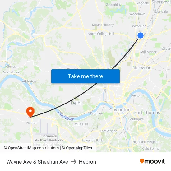 Wayne Ave & Sheehan Ave to Hebron map