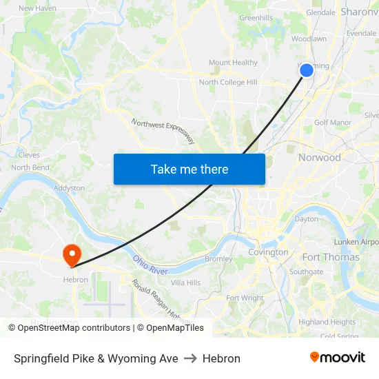 Springfield Pike & Wyoming Ave to Hebron map