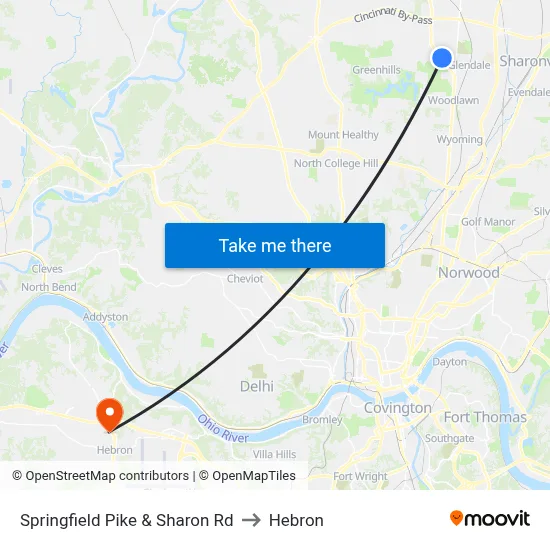 Springfield Pike & Sharon Rd to Hebron map