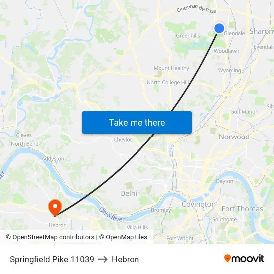 Springfield Pike 11039 to Hebron map