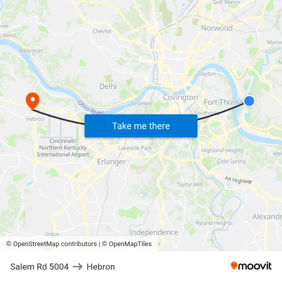 Salem Rd 5004 to Hebron map