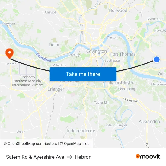 Salem Rd & Ayershire Ave to Hebron map