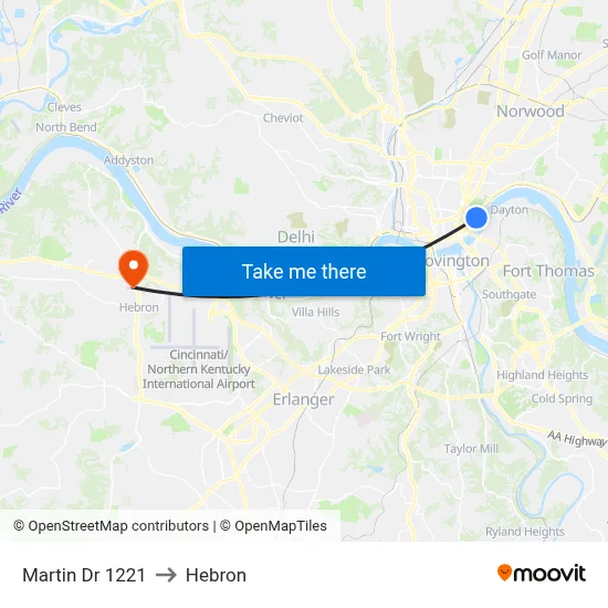 Martin Dr 1221 to Hebron map