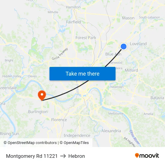 Montgomery Rd 11221 to Hebron map