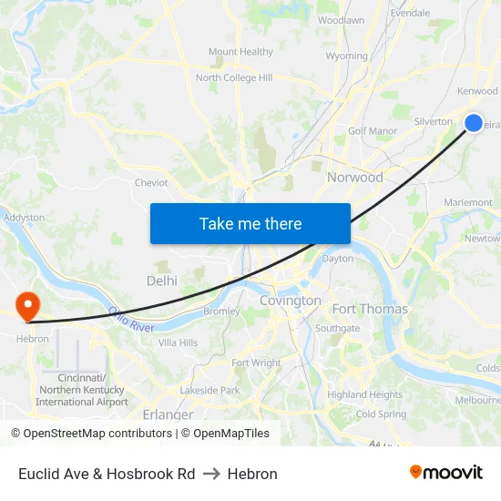 Euclid Ave & Hosbrook Rd to Hebron map
