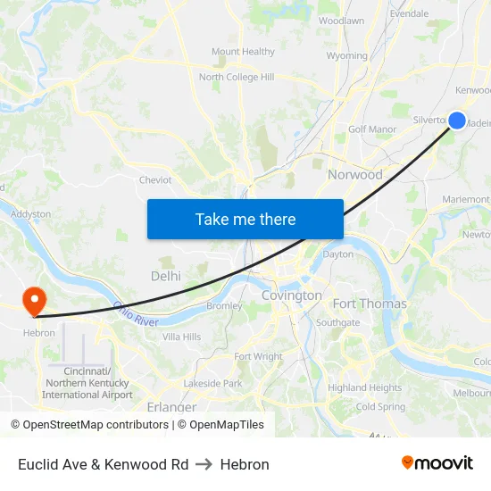 Euclid Ave & Kenwood Rd to Hebron map