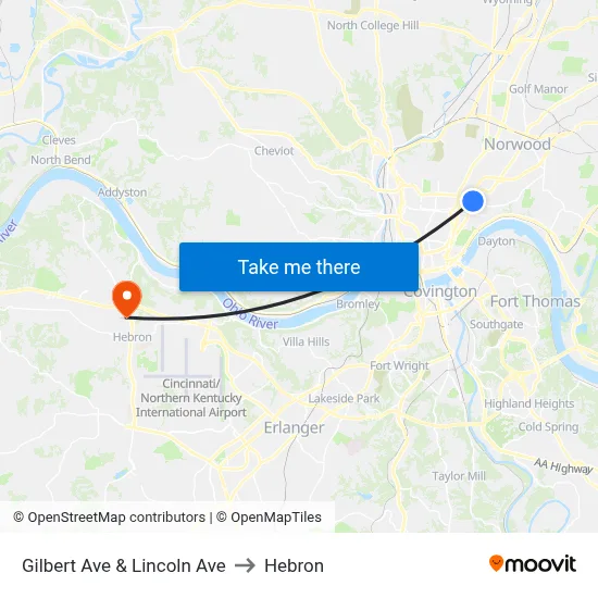 Gilbert Ave & Lincoln Ave to Hebron map