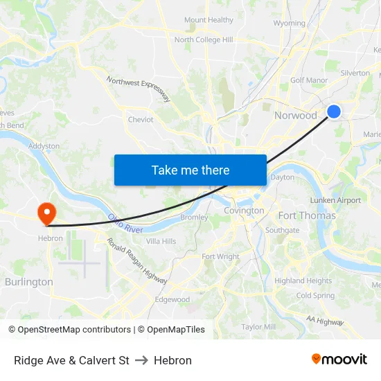 Ridge Ave & Calvert St to Hebron map