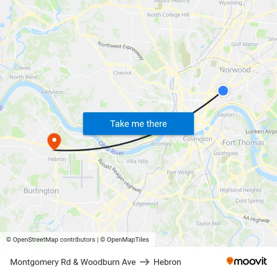 Montgomery Rd & Woodburn Ave to Hebron map