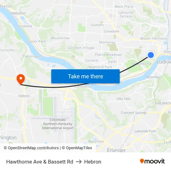 Hawthorne Ave & Bassett Rd to Hebron map