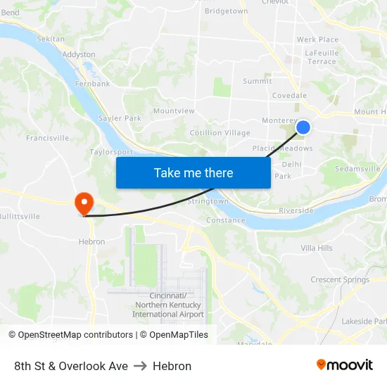 8th St & Overlook Ave to Hebron map
