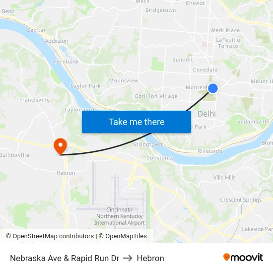 Nebraska Ave & Rapid Run Dr to Hebron map