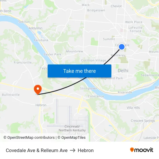 Covedale Ave & Relleum Ave to Hebron map