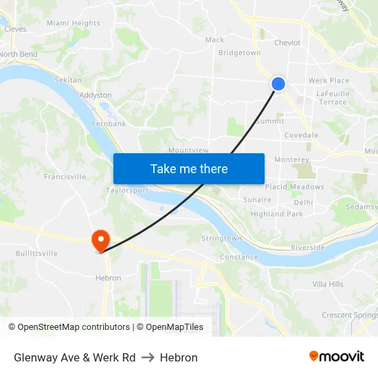Glenway Ave & Werk Rd to Hebron map