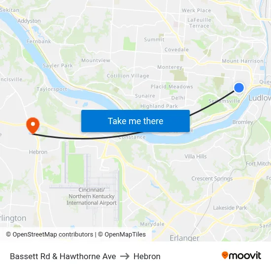 Bassett Rd & Hawthorne Ave to Hebron map