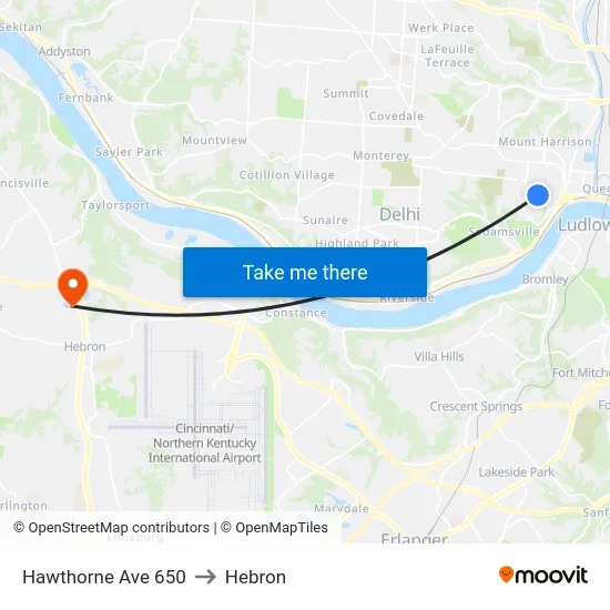 Hawthorne Ave 650 to Hebron map