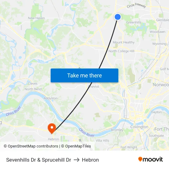 Sevenhills Dr & Sprucehill Dr to Hebron map