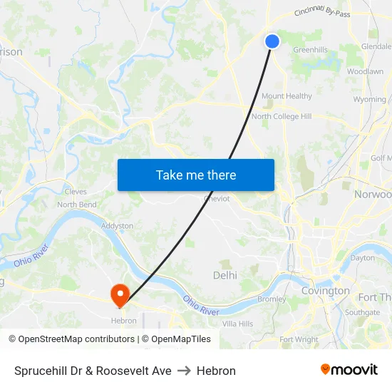 Sprucehill Dr & Roosevelt Ave to Hebron map