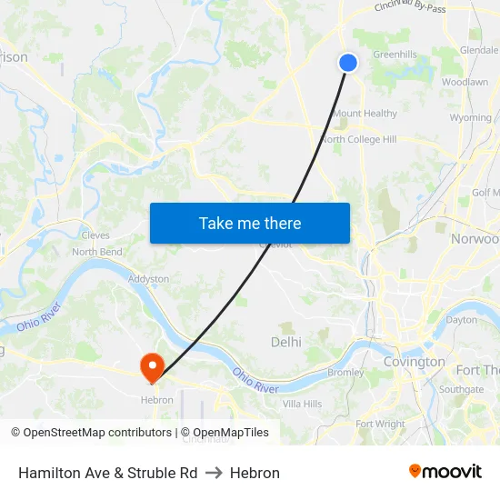 Hamilton Ave & Struble Rd to Hebron map