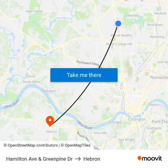 Hamilton Ave & Greenpine Dr to Hebron map