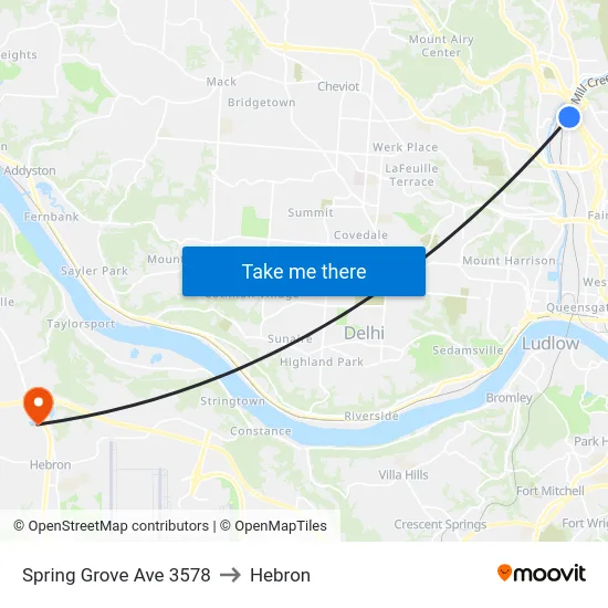 Spring Grove Ave 3578 to Hebron map