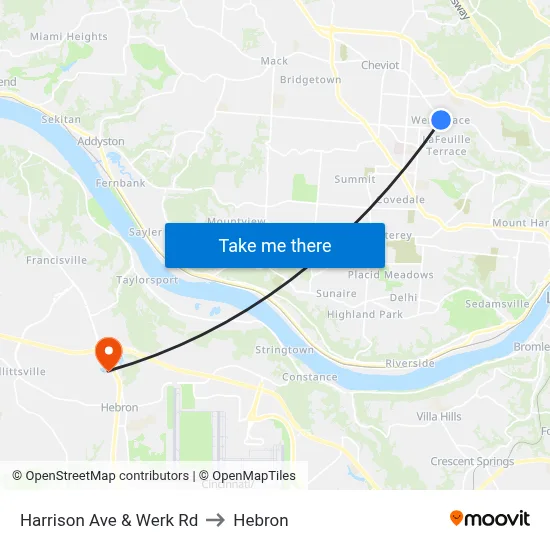 Harrison Ave & Werk Rd to Hebron map