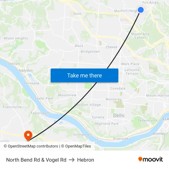 North Bend Rd & Vogel Rd to Hebron map