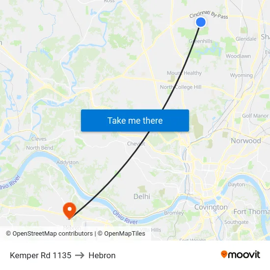 Kemper Rd 1135 to Hebron map