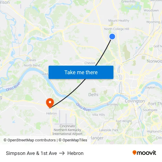 Simpson Ave & 1st Ave to Hebron map