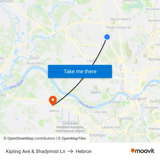 Kipling Ave & Shadymist Ln to Hebron map