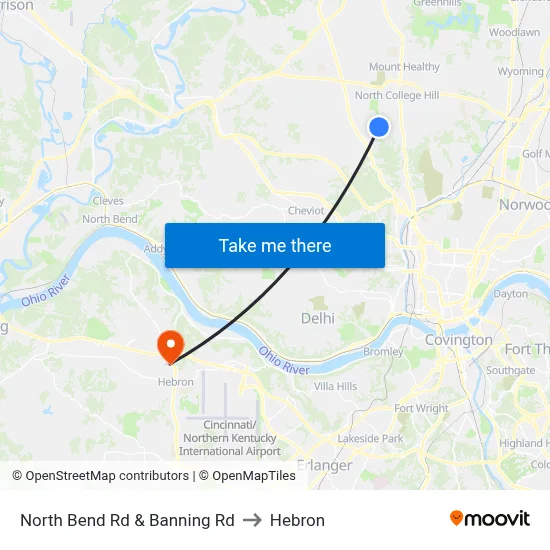 North Bend Rd & Banning Rd to Hebron map
