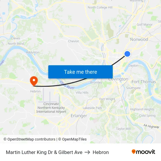 Martin Luther King Dr & Gilbert Ave to Hebron map