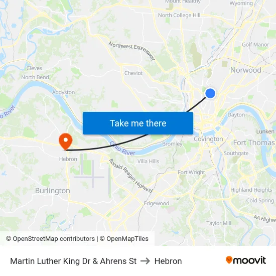 Martin Luther King Dr & Ahrens St to Hebron map