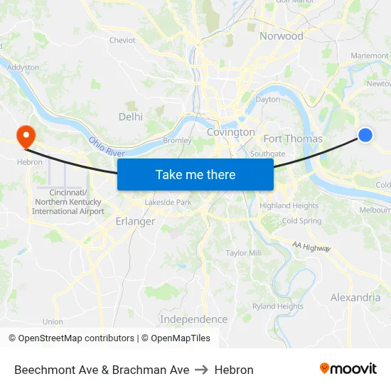 Beechmont Ave & Brachman Ave to Hebron map