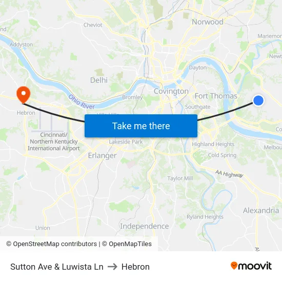 Sutton Ave & Luwista Ln to Hebron map