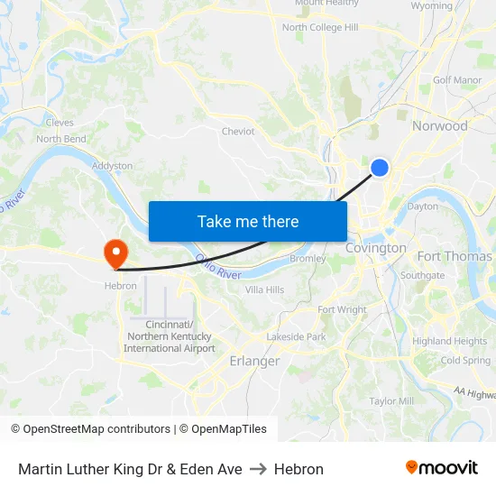 Martin Luther King Dr & Eden Ave to Hebron map