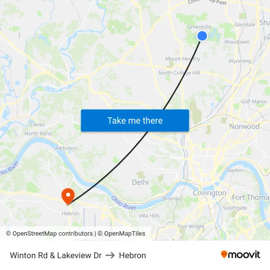 Winton Rd & Lakeview Dr to Hebron map