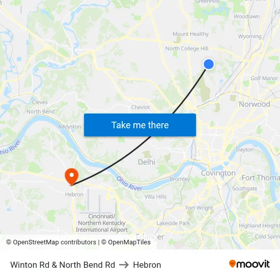 Winton Rd & North Bend Rd to Hebron map