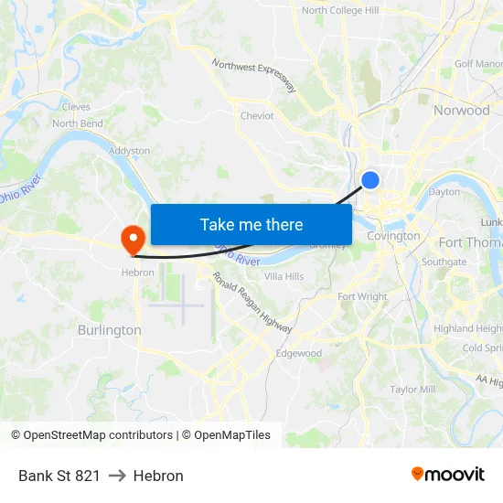 Bank St 821 to Hebron map