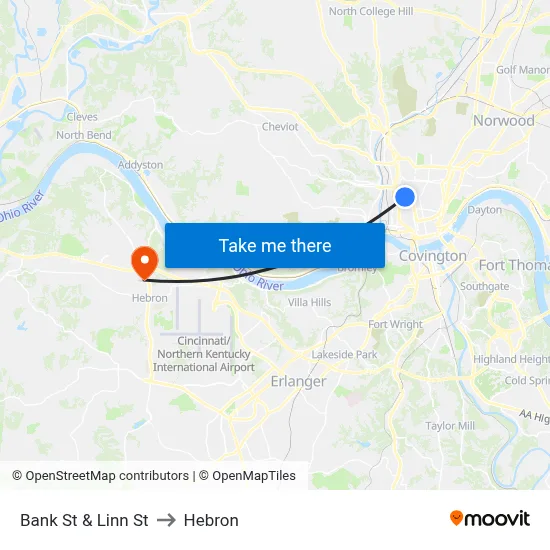 Bank St & Linn St to Hebron map
