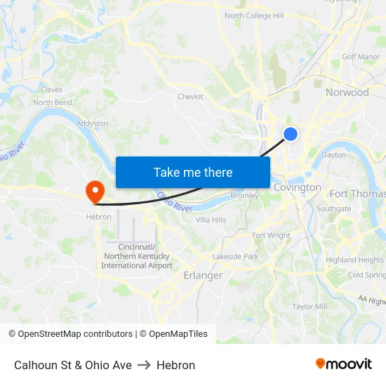 Calhoun St & Ohio Ave to Hebron map