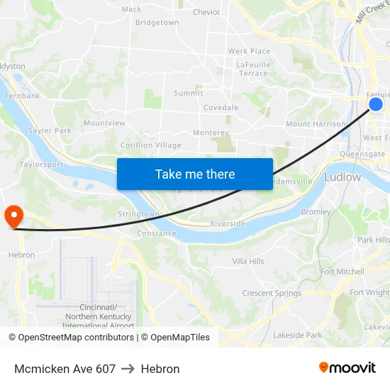 Mcmicken Ave 607 to Hebron map