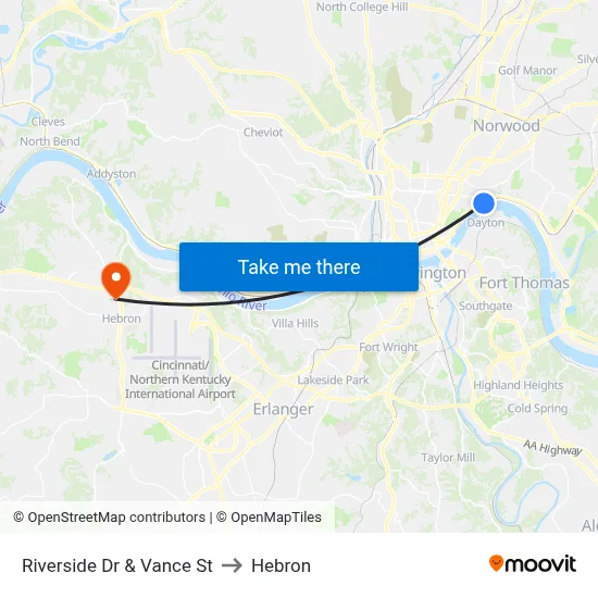 Riverside Dr & Vance St to Hebron map
