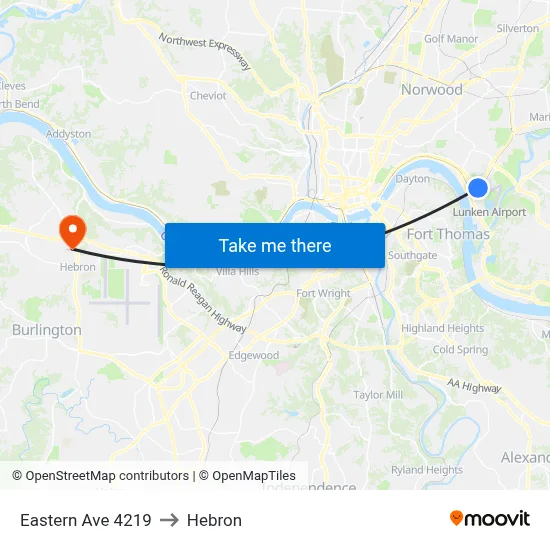 Eastern Ave 4219 to Hebron map